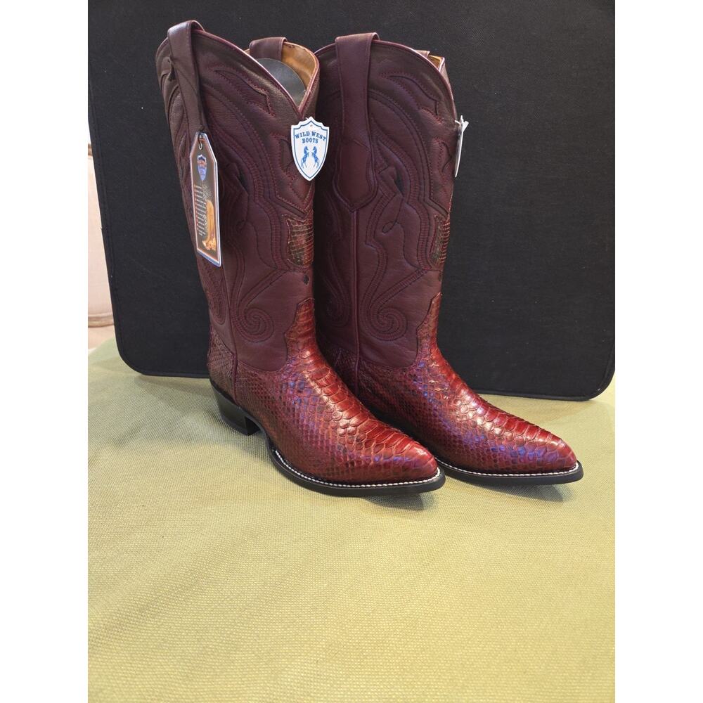 Wild West Burgundy Snake J Toe Cowboy Boot Handmade 299N5707